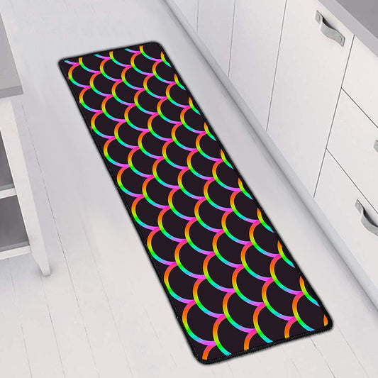 Black Mermaid Scales Pattern Print Long Kitchen Mat
