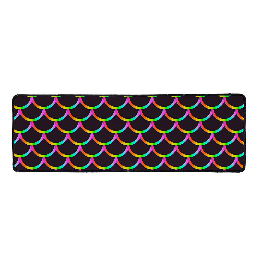 Black Mermaid Scales Pattern Print Long Kitchen Mat