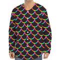 Black Mermaid Scales Pattern Print Long Sleeve Baseball Jersey