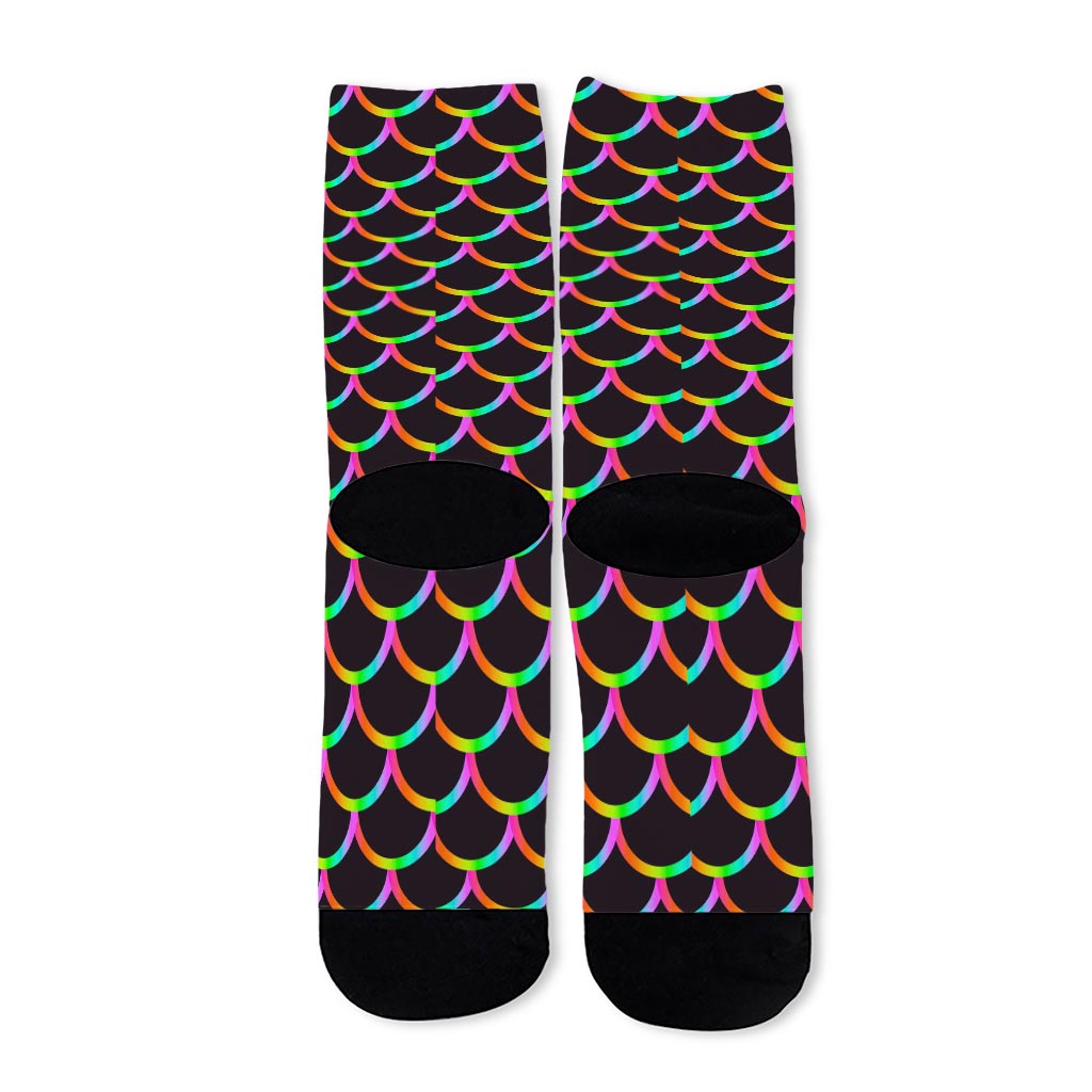 Black Mermaid Scales Pattern Print Long Socks