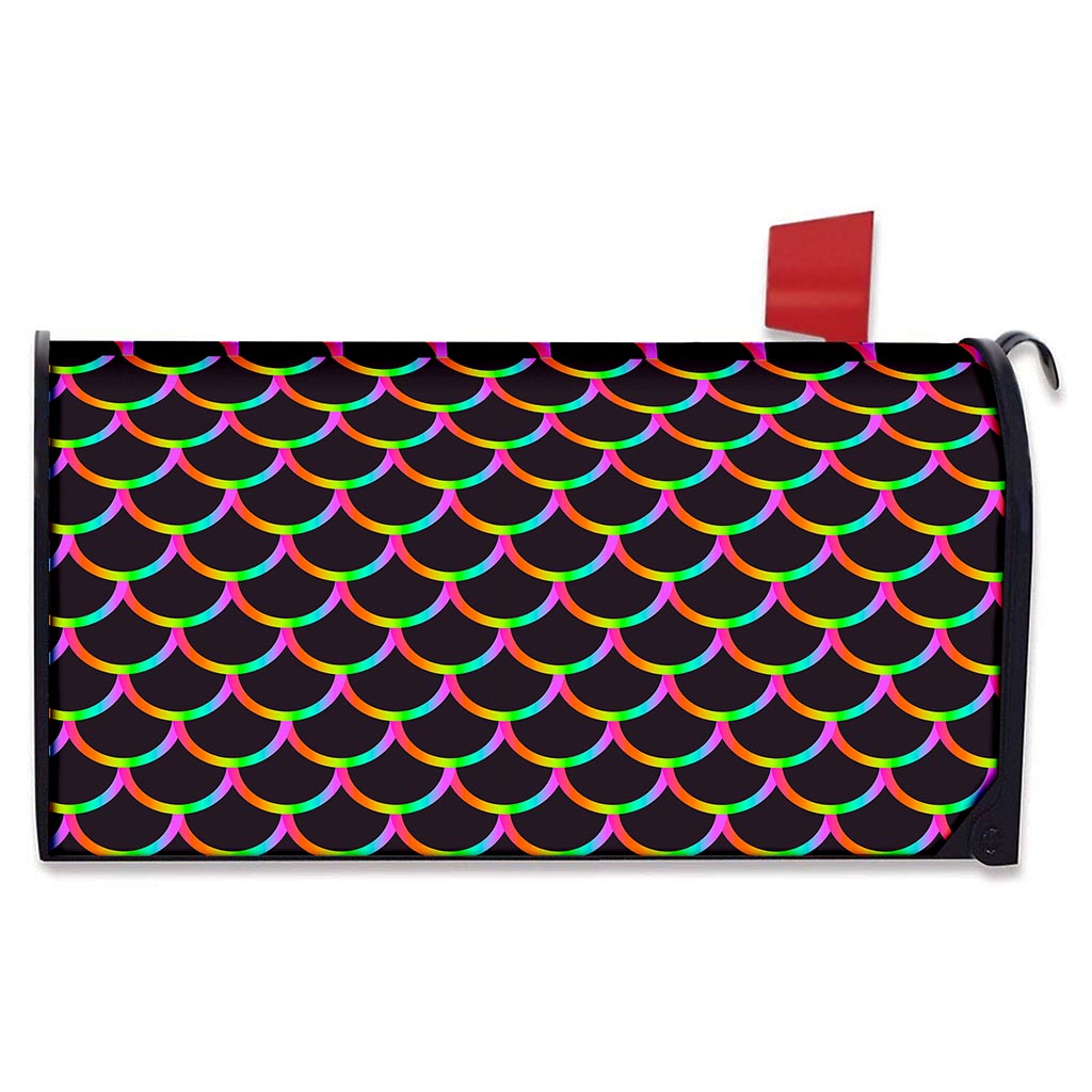 Black Mermaid Scales Pattern Print Mailbox Cover