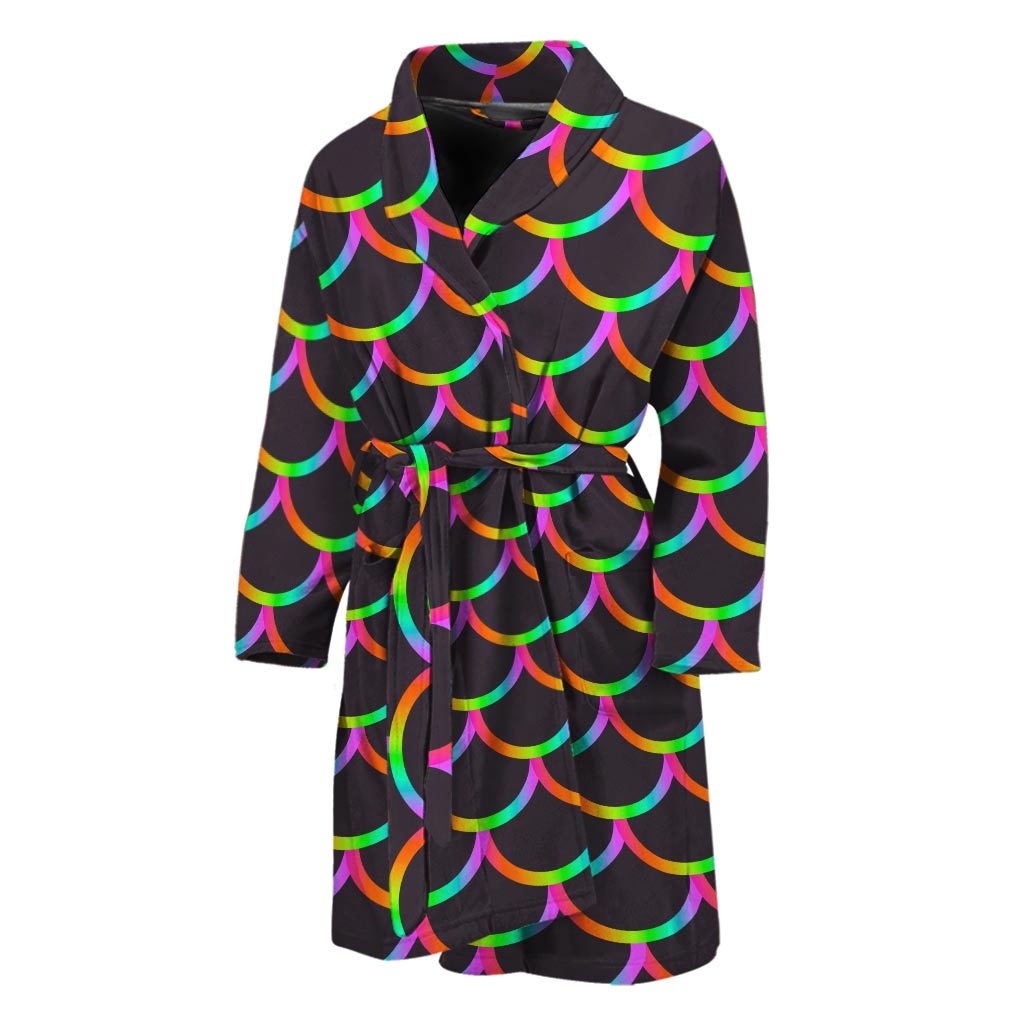 Black Mermaid Scales Pattern Print Men's Bathrobe