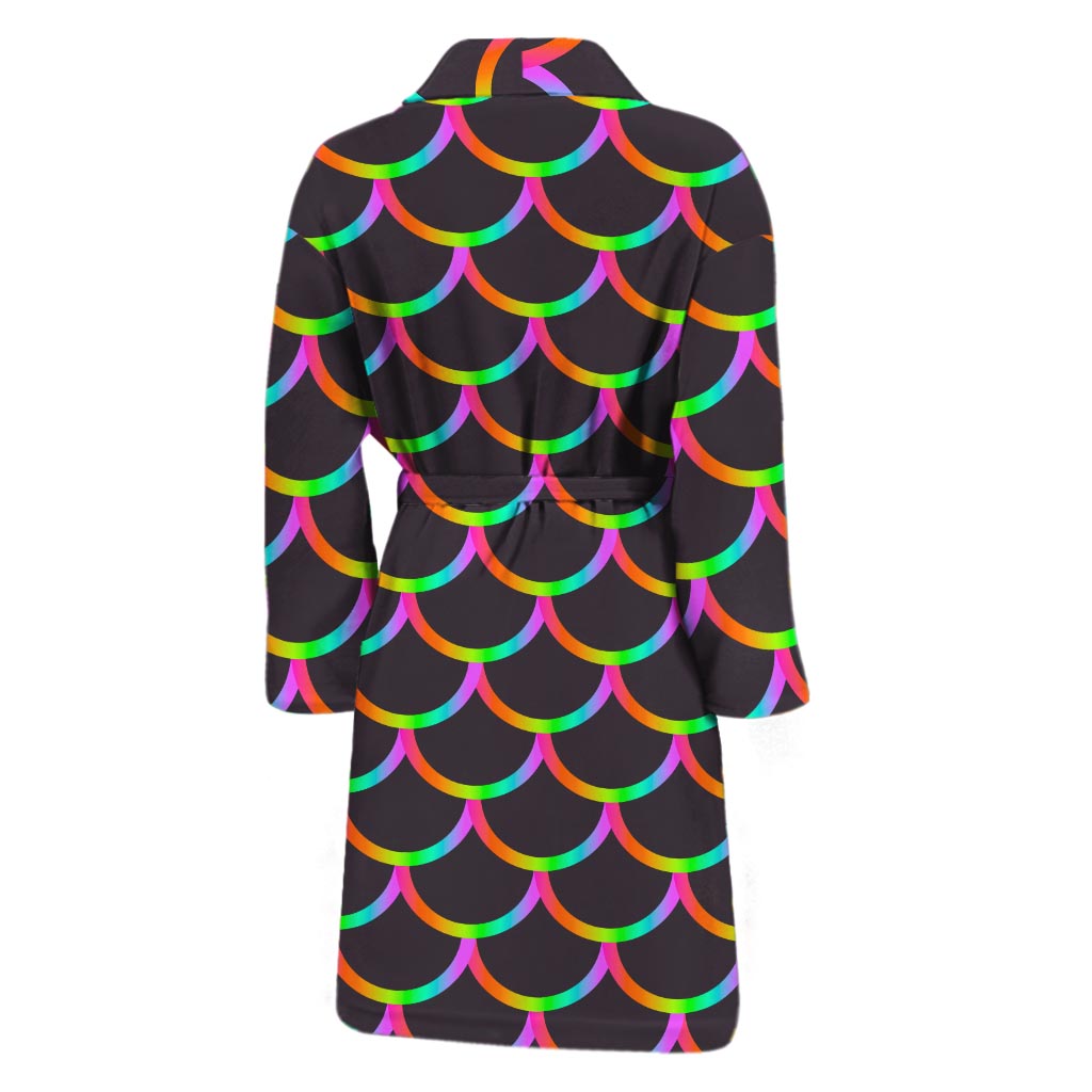 Black Mermaid Scales Pattern Print Men's Bathrobe