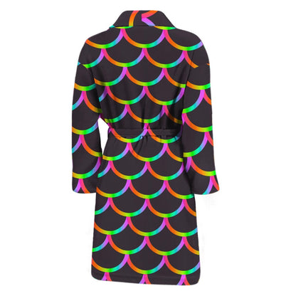 Black Mermaid Scales Pattern Print Men's Bathrobe