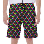 Black Mermaid Scales Pattern Print Men's Beach Shorts