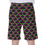 Black Mermaid Scales Pattern Print Men's Beach Shorts