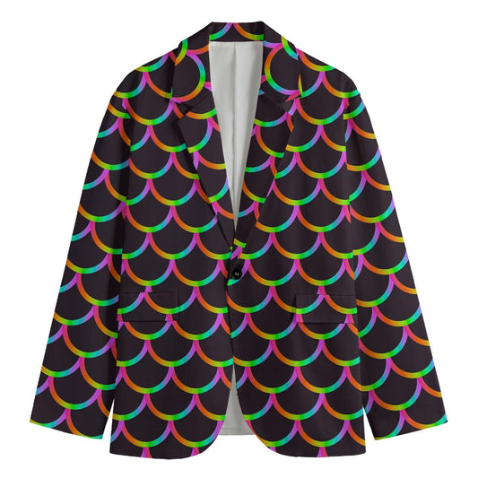 Black Mermaid Scales Pattern Print Men's Blazer