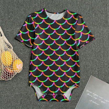 Black Mermaid Scales Pattern Print Men's Bodysuit