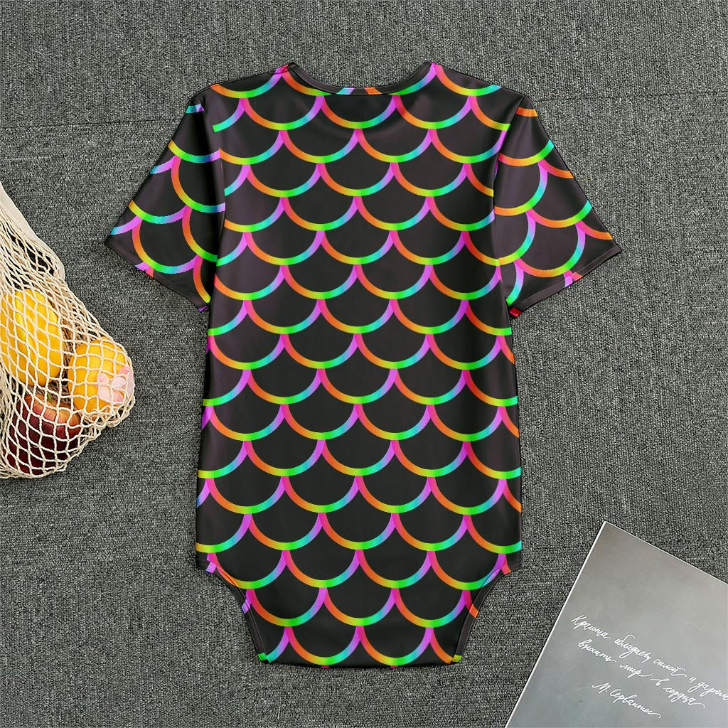 Black Mermaid Scales Pattern Print Men's Bodysuit