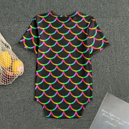Black Mermaid Scales Pattern Print Men's Bodysuit