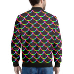 Black Mermaid Scales Pattern Print Men's Bomber Jacket