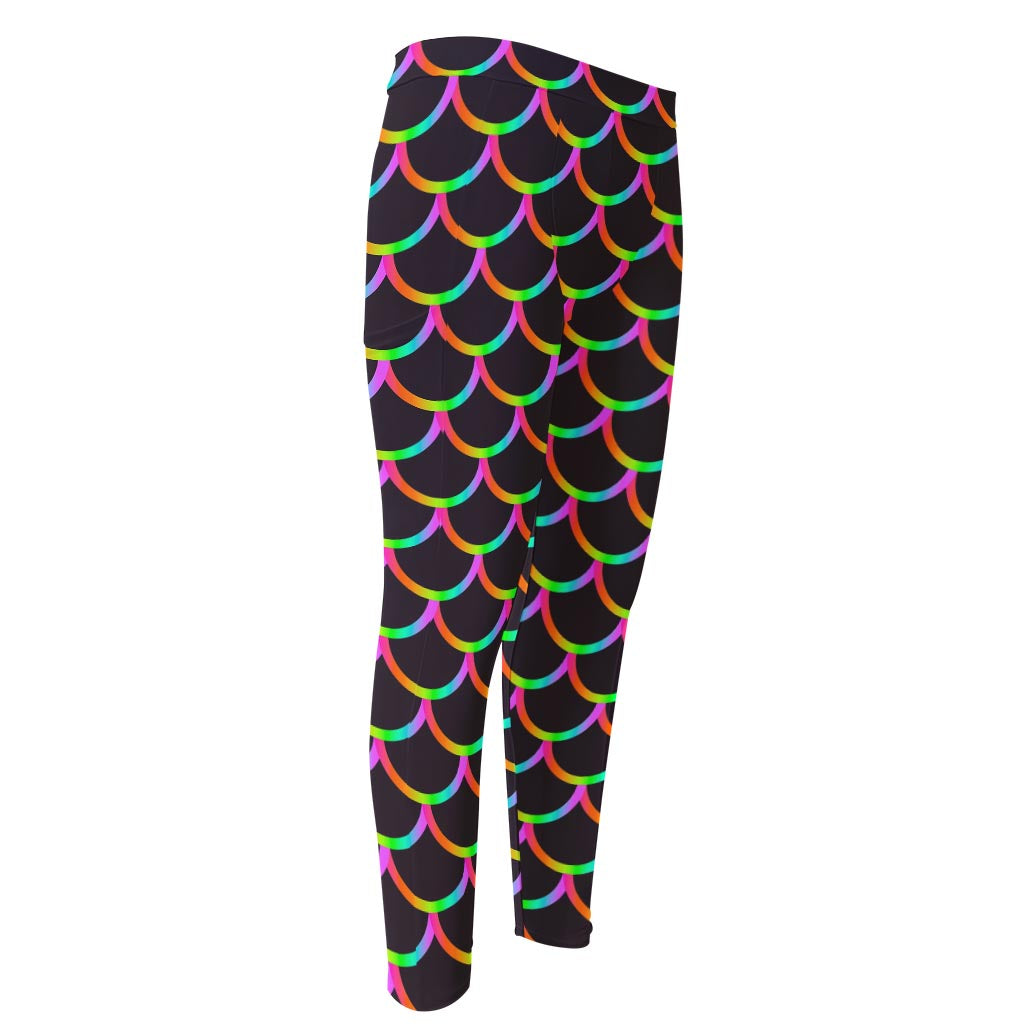 Black Mermaid Scales Pattern Print Men's Compression Pants