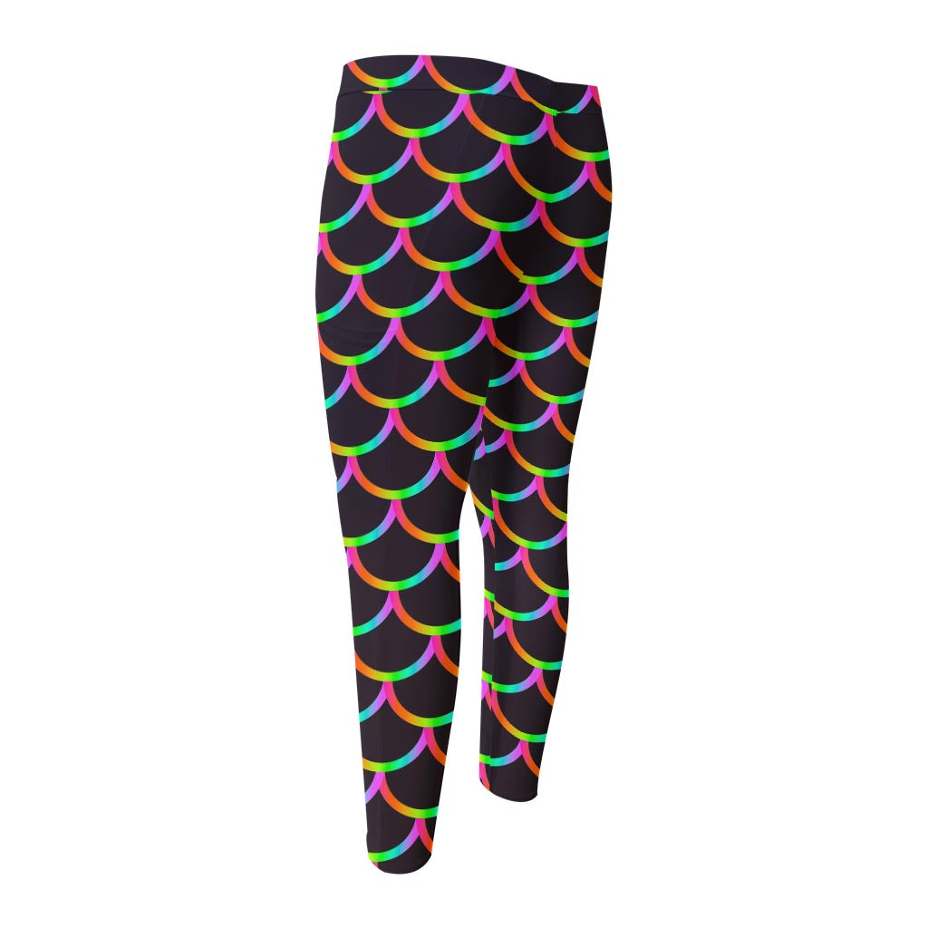 Black Mermaid Scales Pattern Print Men's Compression Pants