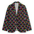 Black Mermaid Scales Pattern Print Men's Cotton Blazer