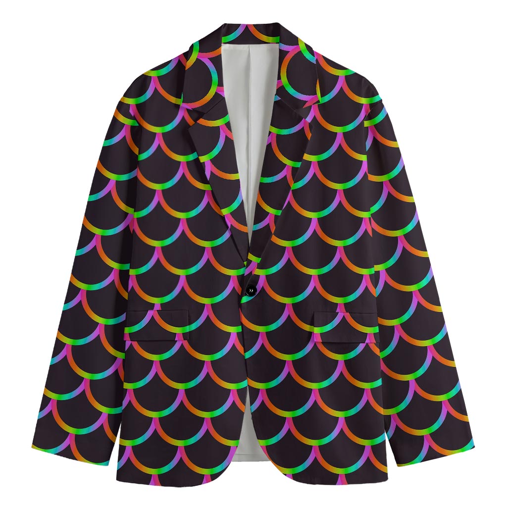 Black Mermaid Scales Pattern Print Men's Cotton Blazer