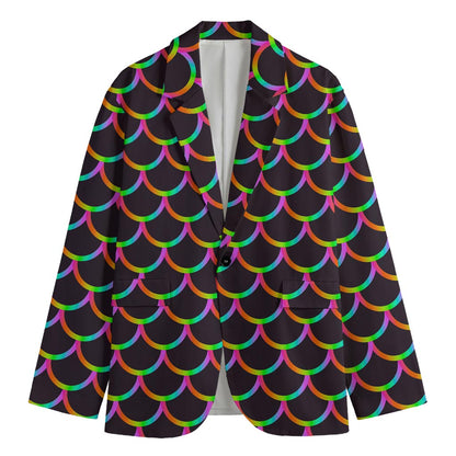 Black Mermaid Scales Pattern Print Men's Cotton Blazer
