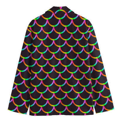 Black Mermaid Scales Pattern Print Men's Cotton Blazer