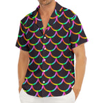 Black Mermaid Scales Pattern Print Men's Deep V-Neck Shirt