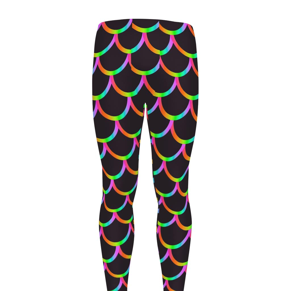 Black Mermaid Scales Pattern Print Men's leggings
