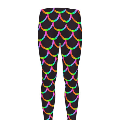 Black Mermaid Scales Pattern Print Men's leggings