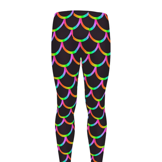 Black Mermaid Scales Pattern Print Men's leggings
