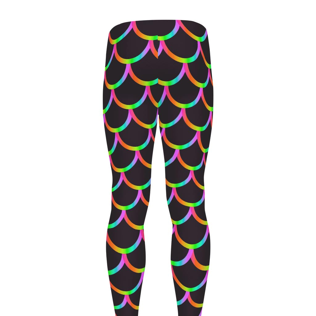 Black Mermaid Scales Pattern Print Men's leggings