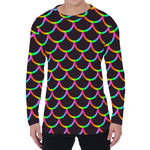 Black Mermaid Scales Pattern Print Men's Long Sleeve T-Shirt