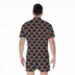 Black Mermaid Scales Pattern Print Men's Rompers