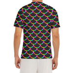 Black Mermaid Scales Pattern Print Men's Short Sleeve Rash Guard