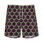 Black Mermaid Scales Pattern Print Men's Sports Shorts