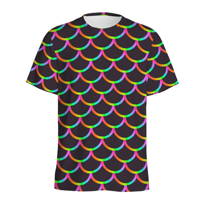 Black Mermaid Scales Pattern Print Men's Sports T-Shirt