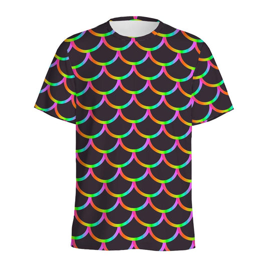 Black Mermaid Scales Pattern Print Men's Sports T-Shirt