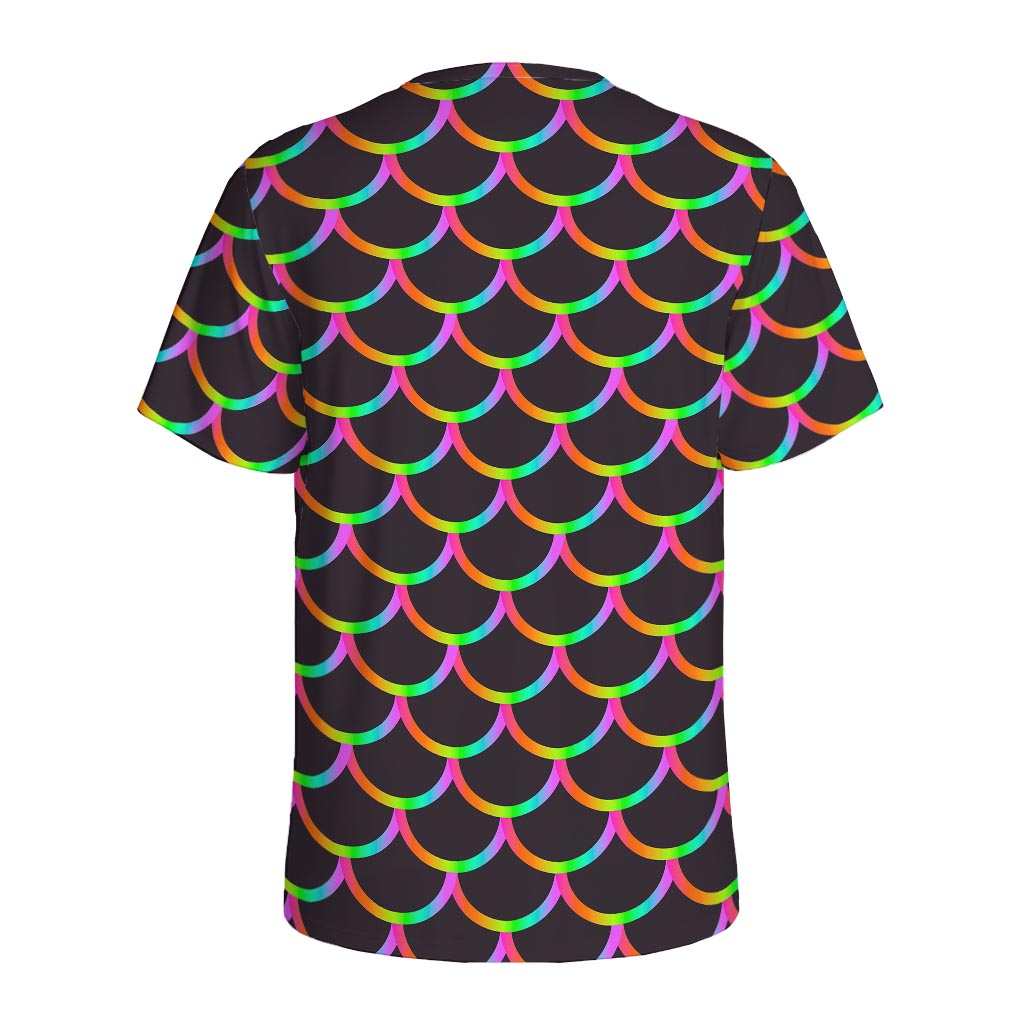 Black Mermaid Scales Pattern Print Men's Sports T-Shirt