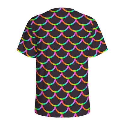 Black Mermaid Scales Pattern Print Men's Sports T-Shirt