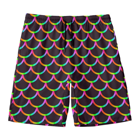 Black Mermaid Scales Pattern Print Men's Swim Trunks
