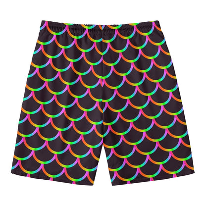 Black Mermaid Scales Pattern Print Men's Swim Trunks