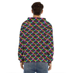 Black Mermaid Scales Pattern Print Men's Velvet Pullover Hoodie