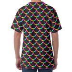 Black Mermaid Scales Pattern Print Men's Velvet T-Shirt