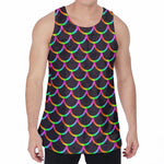 Black Mermaid Scales Pattern Print Men's Velvet Tank Top