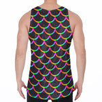 Black Mermaid Scales Pattern Print Men's Velvet Tank Top