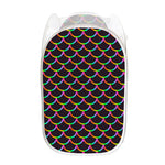 Black Mermaid Scales Pattern Print Mesh Laundry Hamper