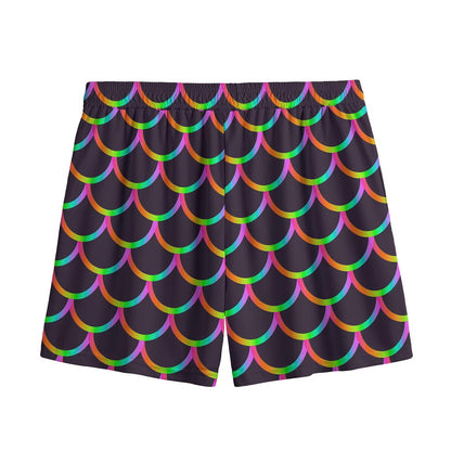 Black Mermaid Scales Pattern Print Mesh Shorts