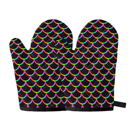 Black Mermaid Scales Pattern Print Oven Mitts