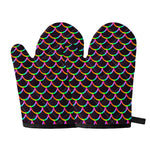 Black Mermaid Scales Pattern Print Oven Mitts