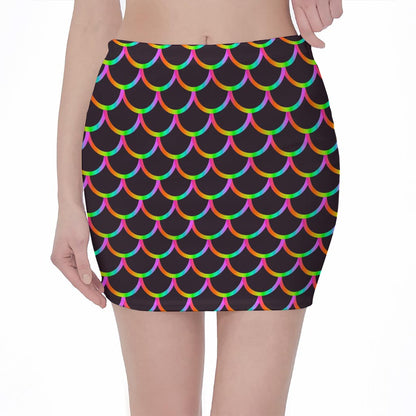 Black Mermaid Scales Pattern Print Pencil Mini Skirt