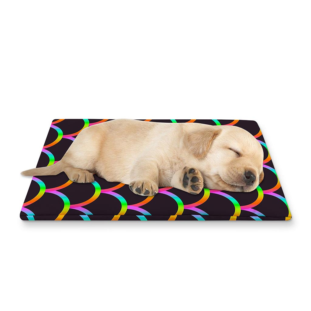 Black Mermaid Scales Pattern Print Pet Cooling Mat Cover