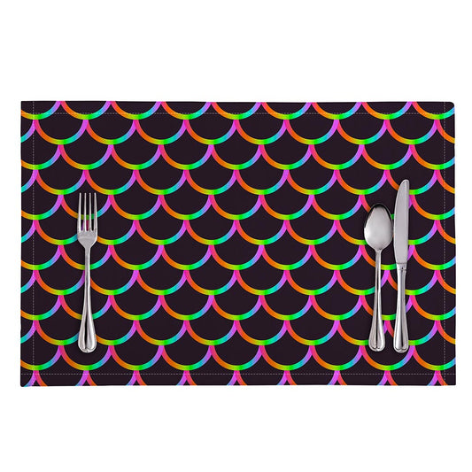 Black Mermaid Scales Pattern Print Placemat