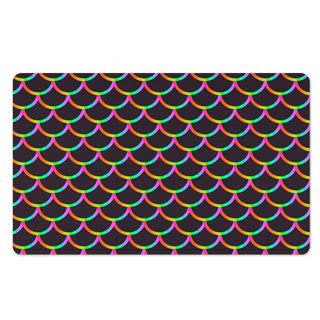 Black Mermaid Scales Pattern Print Polyester Doormat