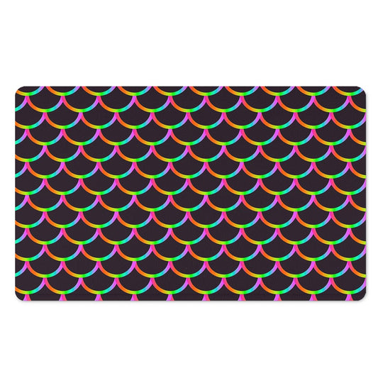 Black Mermaid Scales Pattern Print Polyester Doormat