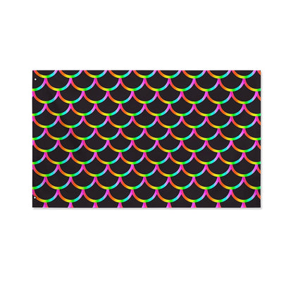 Black Mermaid Scales Pattern Print Polyester Flag